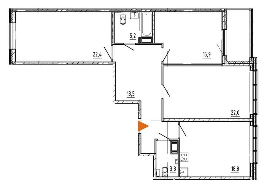 Трехкомнатная квартира в : площадь 108.9 м2 , этаж: 18 – купить в Санкт-Петербурге